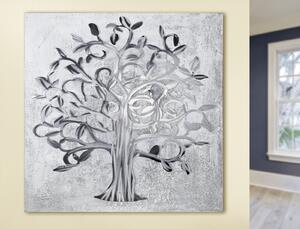 Tablou Tree of Life, panza, gri argintiu, 90x90x3 cm