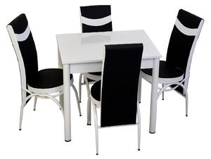 Set masă fixă Bronze Deco Albă 66*90 cu 4 scaune negru alb, metal alb