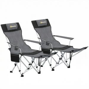 Outsunny Set de 2 Scaune de Camping Pliabile cu Suport pentru Picioare Detașabil, 82x100x88 cm, Negru | Aosom Romania
