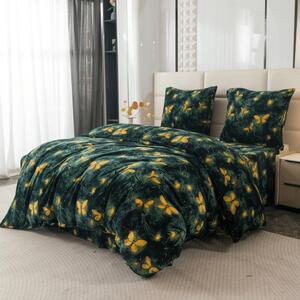 Lenjerie cocolino YELLOW BUTTERFLY verde inchis Dimensiune lenjerie de pat: 70 x 90 cm | 140 x 220 cm