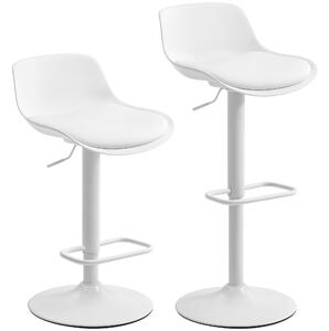 HOMCOM Set de 2 Scaune de Bar Rotative cu Spătar și Înălțime Reglabilă Alb | Aosom Romania