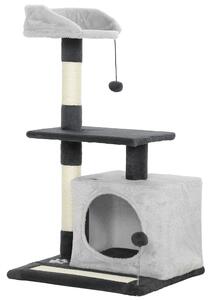 PawHut Ansamblu de joacă pentru pisici cu căsuță, Culcuș, Stâlpi și Covor, 85cm, Gri | Aosom Romania