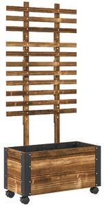 Outsunny Jardiniera cu Spalier pentru Plante Agatatoare si Roti, Jardiniera din Lemn de Brad cu Design Autodrenant, 65x31x147 cm, Maro Carbonizat