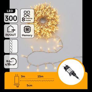 Aigostar - LED ghirlandă de exterior de Crăciun 300xLED/8 funcții 18m IP44 alb cald