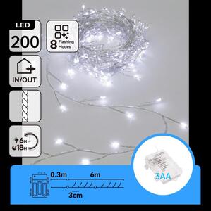 Aigostar-LED Ghirlandă de Crăciun pentru exterior 200xLED/8 funcții 3xAA 6,3m IP44 alb rece