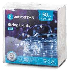 Aigostar-LED Ghirlandă luminoasă de exterior pentru Crăciun 50xLED/8 funcții 3xAA 5,3m IP44 alb rece