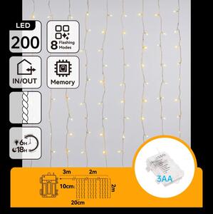 Aigostar - Ghirlandă LED de exterior pentru Crăciun 200xLED/8 funcții 3xAA 5x2m IP44 alb cald