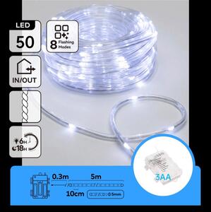 Aigostar-LED Ghirlandă luminoasă de exterior pentru Crăciun 50xLED/8 funcții 3xAA 5,3m IP44 alb rece