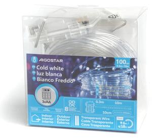 Aigostar - ghirlandă LED de exterior pentru Crăciun 100xLED/8 funcții 3xAA 10,3m IP44 alb rece