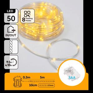 Aigostar - LED ghirlandă de crăciun pentru exterior 50xLED/8 funcții 3xAA 5,3m IP44 alb cald