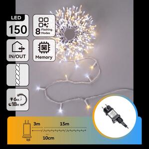 Aigostar - LED instalație luminoasă de Crăciun pentru exterior 150xLED/8 funcții 18m IP44 alb cald/rece