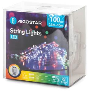Aigostar-LED Instalație de Crăciun pentru exterior 100xLED/8 funcții 3xAA 10,3m IP44 multicolor