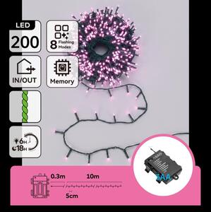 Aigostar - LED Ghirlandă de Crăciun pentru exterior 200xLED/8 funcții 3xAA 10,3m IP44 roz
