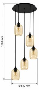 BRILAGI - lustră LED pe cablu RETRO GLASS 5xE27/60W/230V negru/maro fumuriu