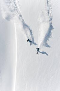 Fotografie Aerial view of two skiers skiing, Creativaimage