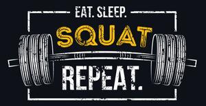Poster de artă Eat sleep squat repeat. Gym motivational, Mitoria, (40 x 30 cm)