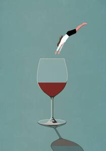 Ilustrare Businesswoman diving into large glass of wine, Malte Mueller, (26.7 x 40 cm)
