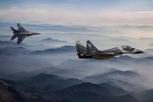 Fotografie de artă Mig-29 Fighter Jets in Flight above, guvendemir, (40 x 26.7 cm)