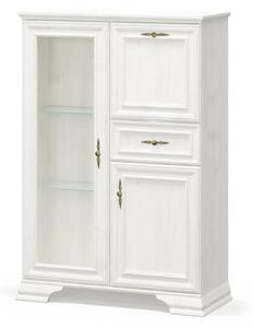 Vitrina living clasica IRYS, pin alb anderson, PAL laminat, 93x39x133