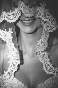Fotografie de artă Smiling bride under the elegant translucent veil, Victor Dyomin, (26.7 x 40 cm)