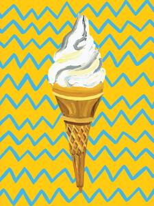 Ilustrare Ice Cream Yellow Zigzag, Alice Straker, (30 x 40 cm)