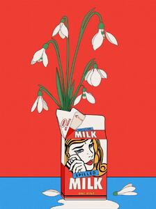 Ilustrare Snowdrops in Spilled Milk Carton Retro Illustration, Retrodrome, (30 x 40 cm)