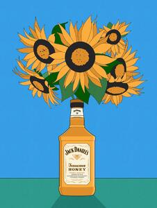 Ilustrare Sunflowers in Honey Whiskey Retro Illustration, Retrodrome, (30 x 40 cm)