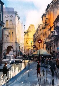 Ilustrare Watercolor Painting - Street View of Paris, CYCV, (26.7 x 40 cm)