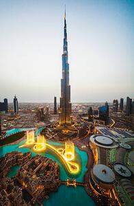 Fotografie Elevated view of Burj Khalifa at twilight, Dubai, John Harper