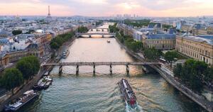 Fotografie de artă Paris aerial Seine river sunset France, pawel.gaul, (40 x 20 cm)