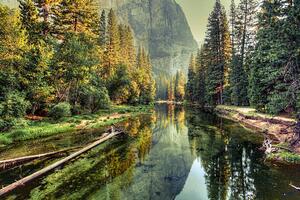 Fotografie de artă Yosemite Valley Landscape and River, California, zodebala, (40 x 26.7 cm)