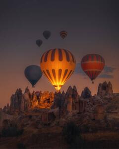 Fotografie de artă Hot Air balloons flying over rock, serts, (30 x 40 cm)