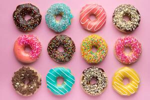 Fotografie de artă Colorful sweet background. Delicious glazed donuts, Alexandra Fedorova, (40 x 26.7 cm)