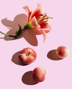 Fotografie de artă Lily flower and peaches on pink, Tanja Ivanova, (26.7 x 40 cm)