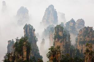 Fotografie de artă China, Hunan, Zhangjijie, Mount Tianzi in fog, Peter Adams, (40 x 26.7 cm)