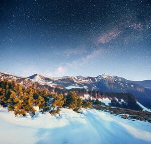 Fotografie starry sky in winter snowy night., standret, (40 x 40 cm)