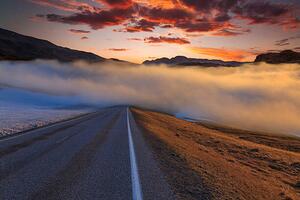 Fotografie The road in the fog at sunset. Norway, Anton Petrus, (40 x 26.7 cm)
