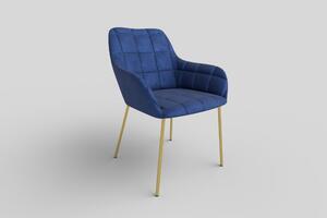 Scaun living K306, albastru marin/auriu, stofa catifelata/metal, 58x57