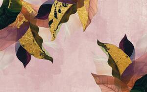 Ilustrație Abstract golden artistic leaves wallpaper, watercolor, Luzhi Li