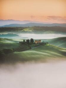 Fotografie Tuscany sunrise landscape view of green, serts, (30 x 40 cm)