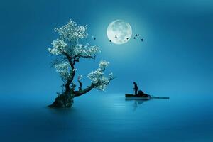 Ilustrație Moon shines beautifully on the dream, Muhammad Idrus Arsyad, (40 x 26.7 cm)