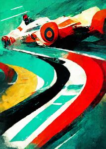 Poster de artă Formula 1 green red, Justyna Jaszke, (30 x 40 cm)