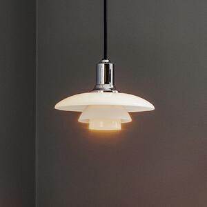 Louis Poulsen Lampă suspendată PH 2/1, Ø 20 cm, crom, sticlă, reglabil, Alb, Camera de zi / sufragerie, Sticlă, Design