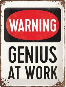 Placă metalică Warning! - Genius at Work, (30 x 40 cm)
