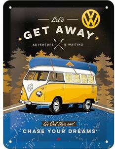 Placă metalică Volkswagen VW Bulli - Let‘s Get Away Night, (15 x 20 cm)