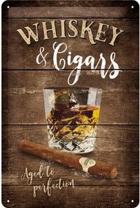 Placă metalică Whiskey & Cigars - Aged to Perfection, (20 x 30 cm)