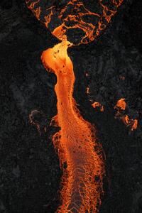 Fotografie de artă Drone image looking down on a lava river, Iceland, Abstract Aerial Art, (26.7 x 40 cm)