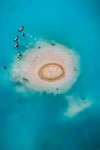 Fotografie Island in vibrant mine water, Germany, Abstract Aerial Art