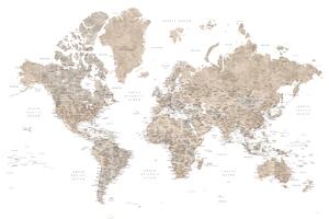 Harta Neutral watercolor detailed world map with cities, Abey, Blursbyai, (40 x 26.7 cm)