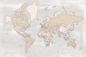 Harta Rustic detailed world map with cities, Lucille, Blursbyai, (40 x 26.7 cm)
